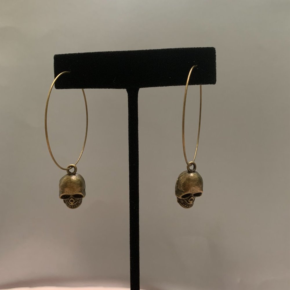 Skull Halloween Antique Bronze Hoop Earrings